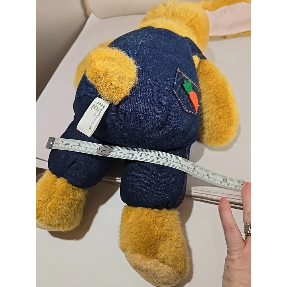 Vintage 1992 International Silver Tan Plush Bunny Rabbit Stuffed Animal Overalls